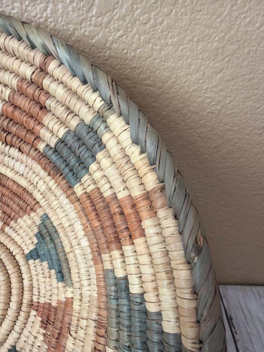 Vintage Southwestern Style Hand Woven Coiled Harvest Basket 14” Boho Cottagecore - Picture 5 of 12